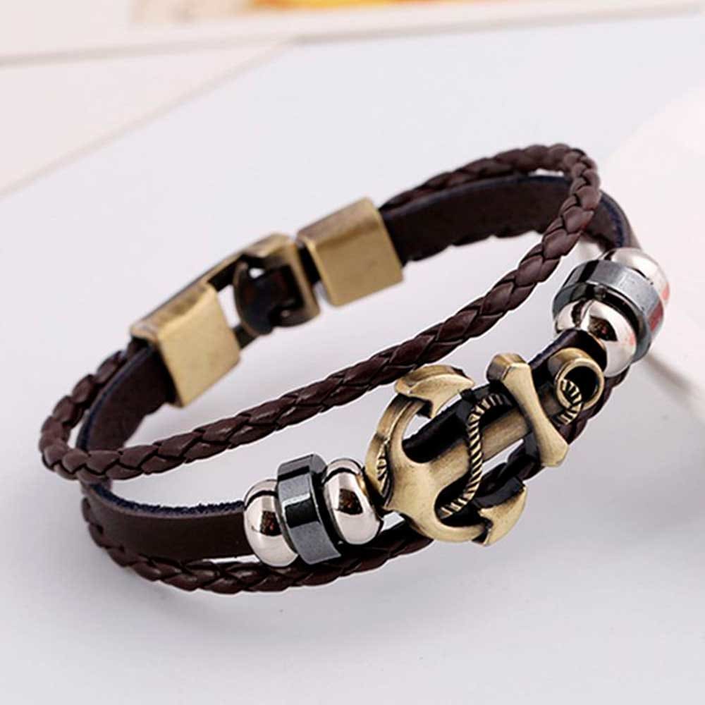 Rope Leather Anchor Bracelet - Brown