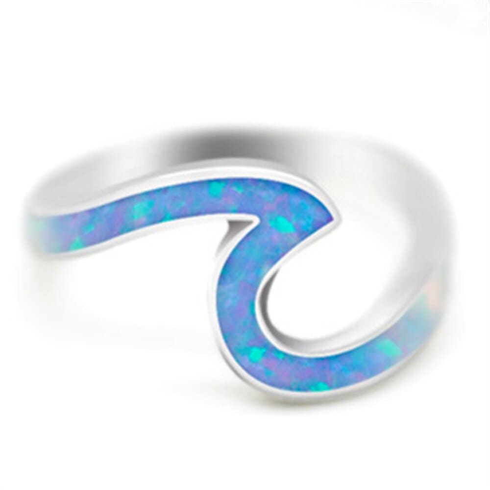 Sea Wave Ring (Blue Opal) - 5 / Blue