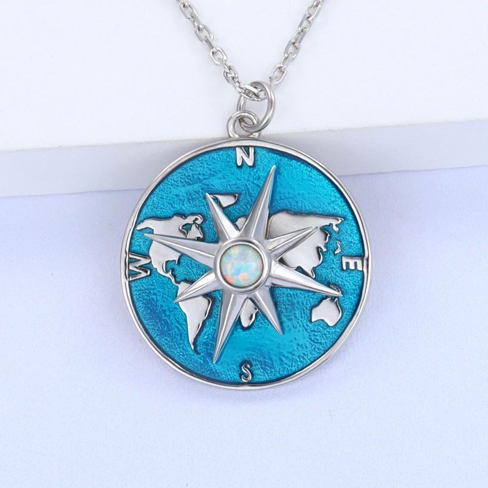 Silver Opal Compass Necklace