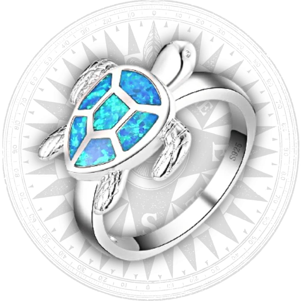Silver Sea Turtle Ring For Women (Blue Opal)