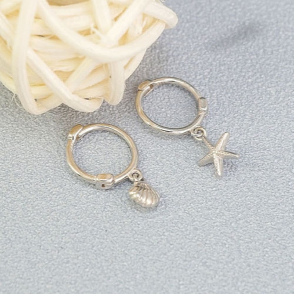 Silver Shell Starfish Earrings