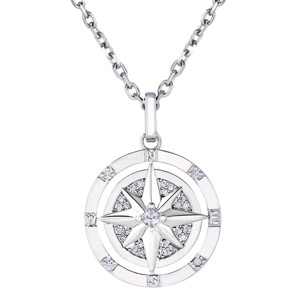 Silver Steel Compass Necklace