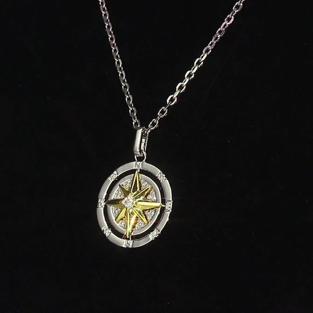 Silver Steel Compass Necklace