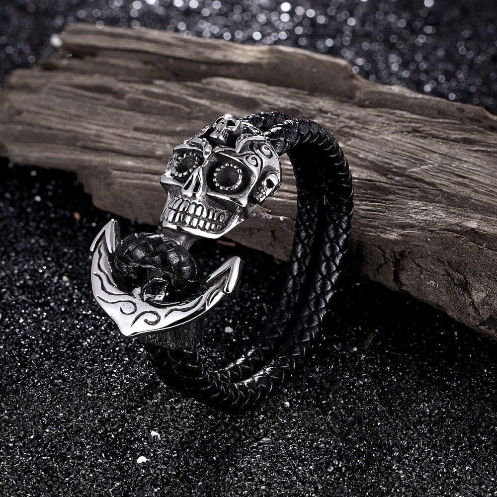 Skull Anchor Leather Bracelet