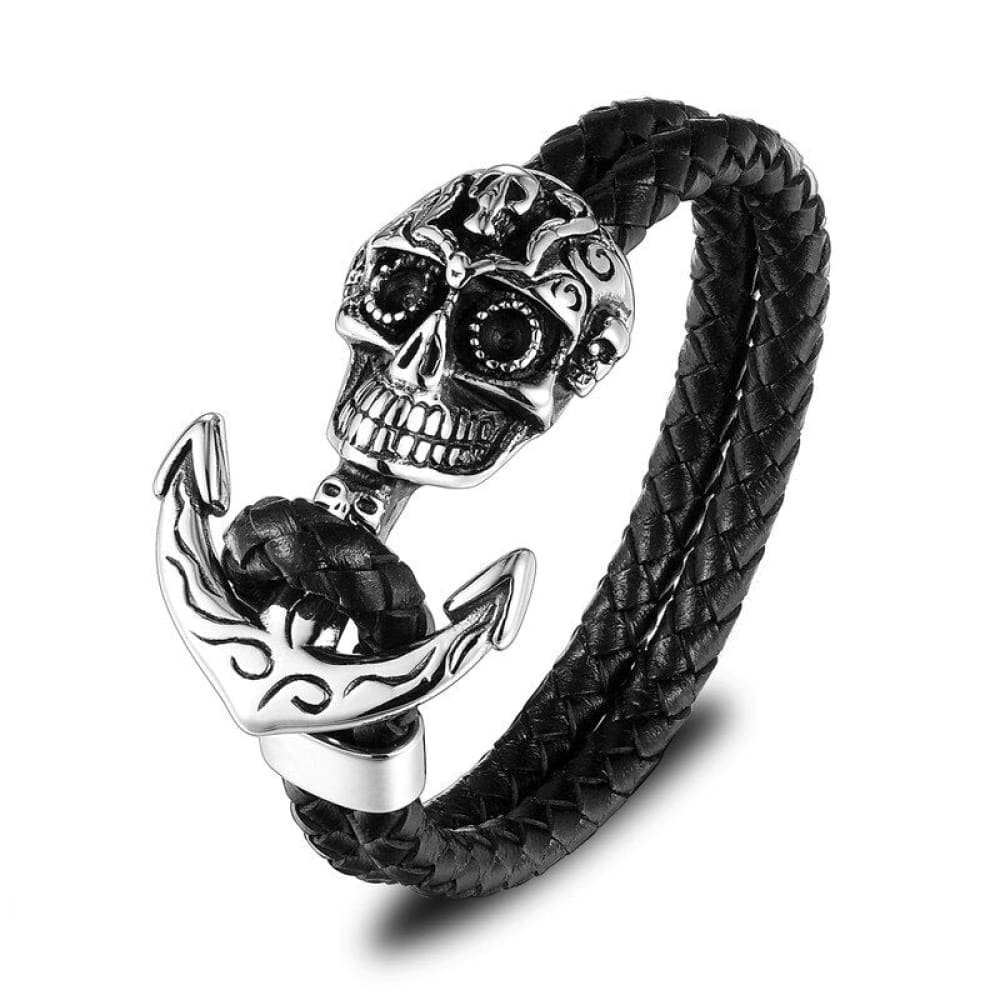 Skull Anchor Leather Bracelet - Mexican