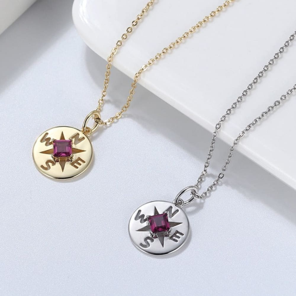 Small Stone Compass Necklace