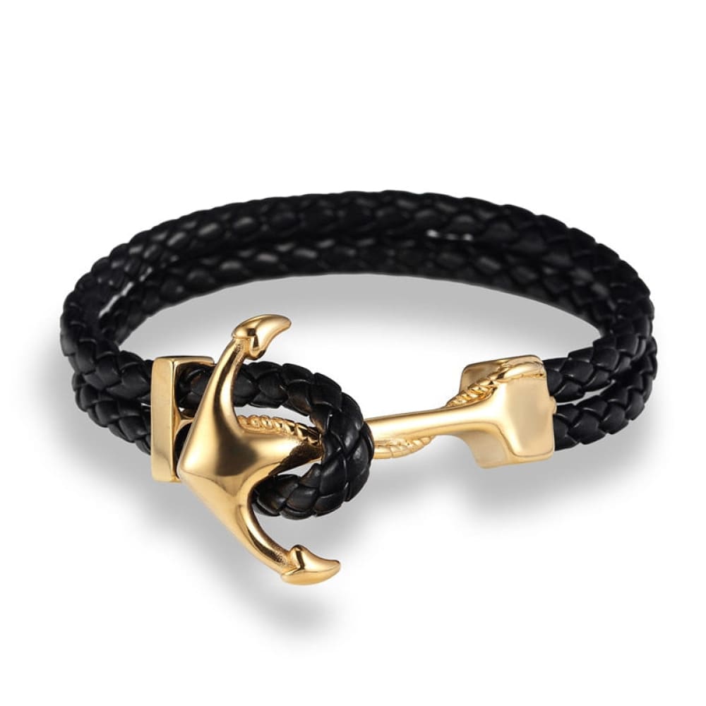 Stainless Steel Anchor Bracelet - Gold Black