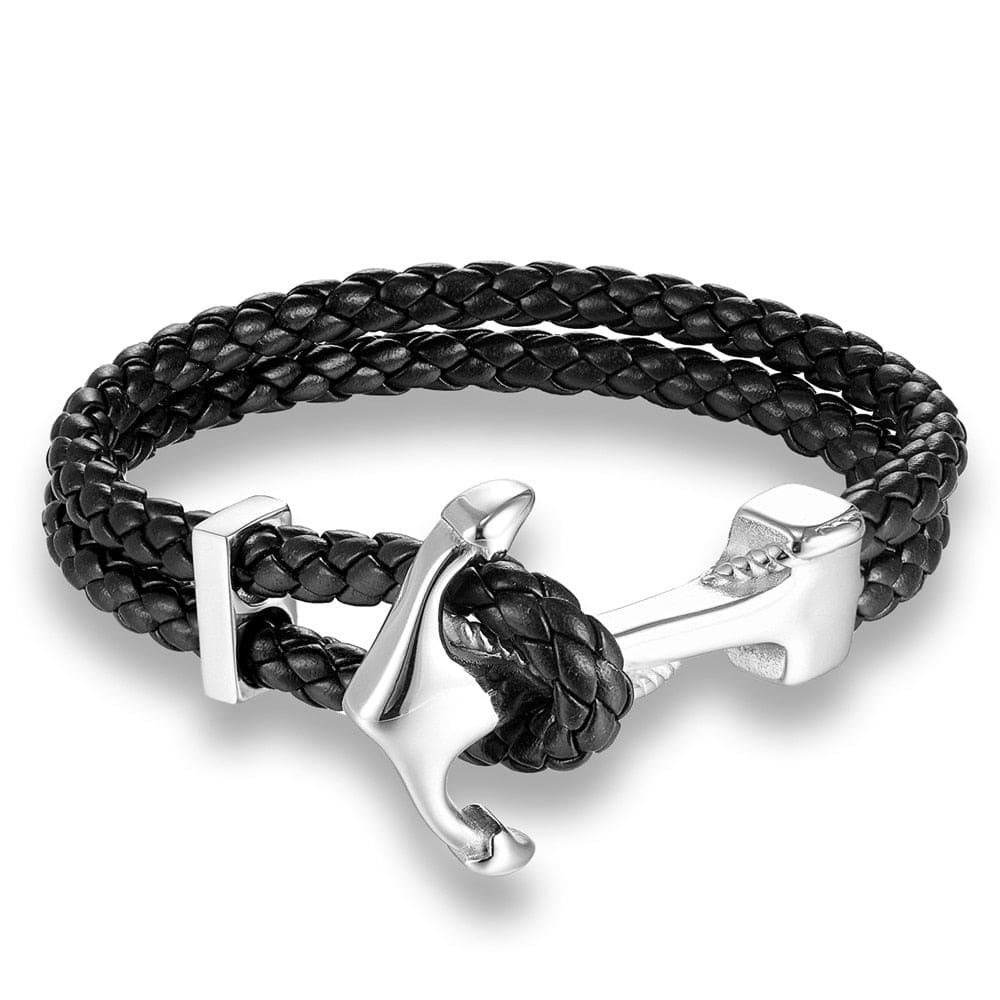 Stainless Steel Anchor Bracelet - Silver black