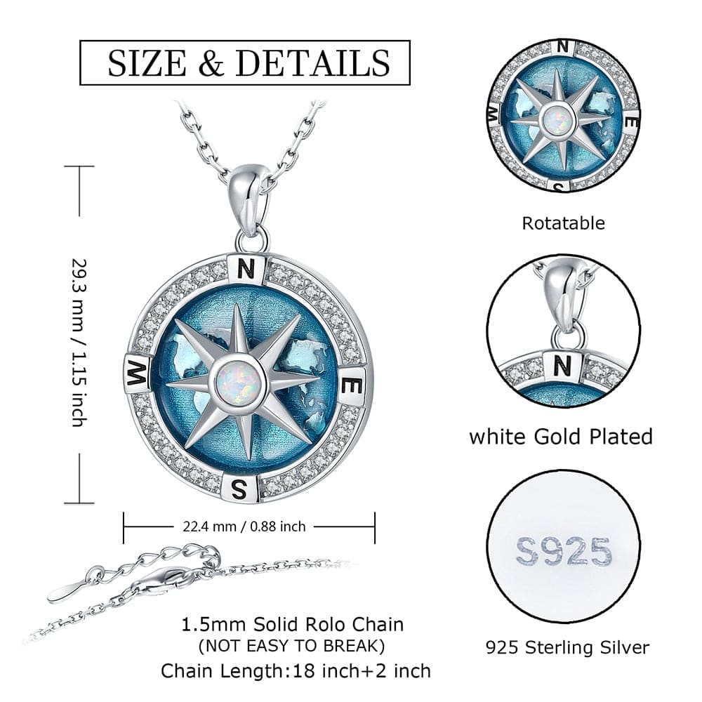 Sterling Blue Compass Necklace