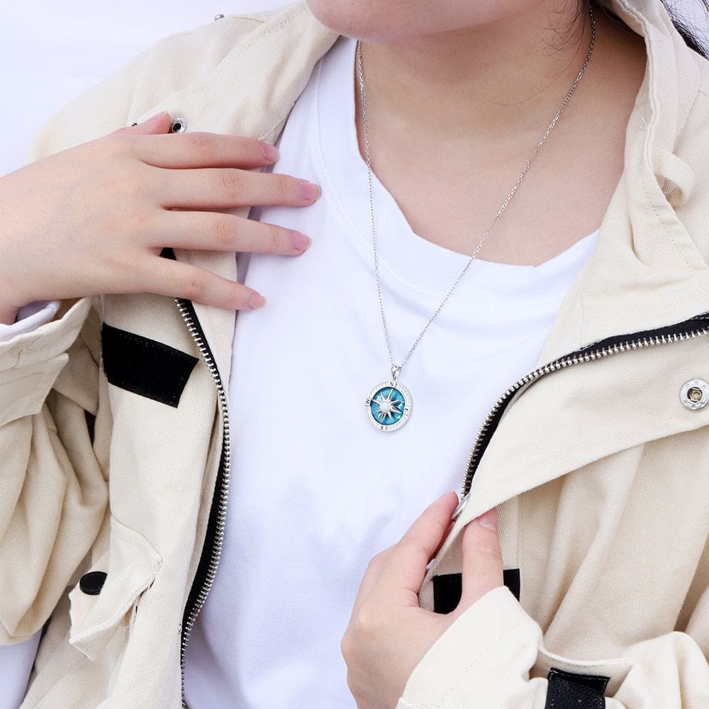 Sterling Blue Compass Necklace