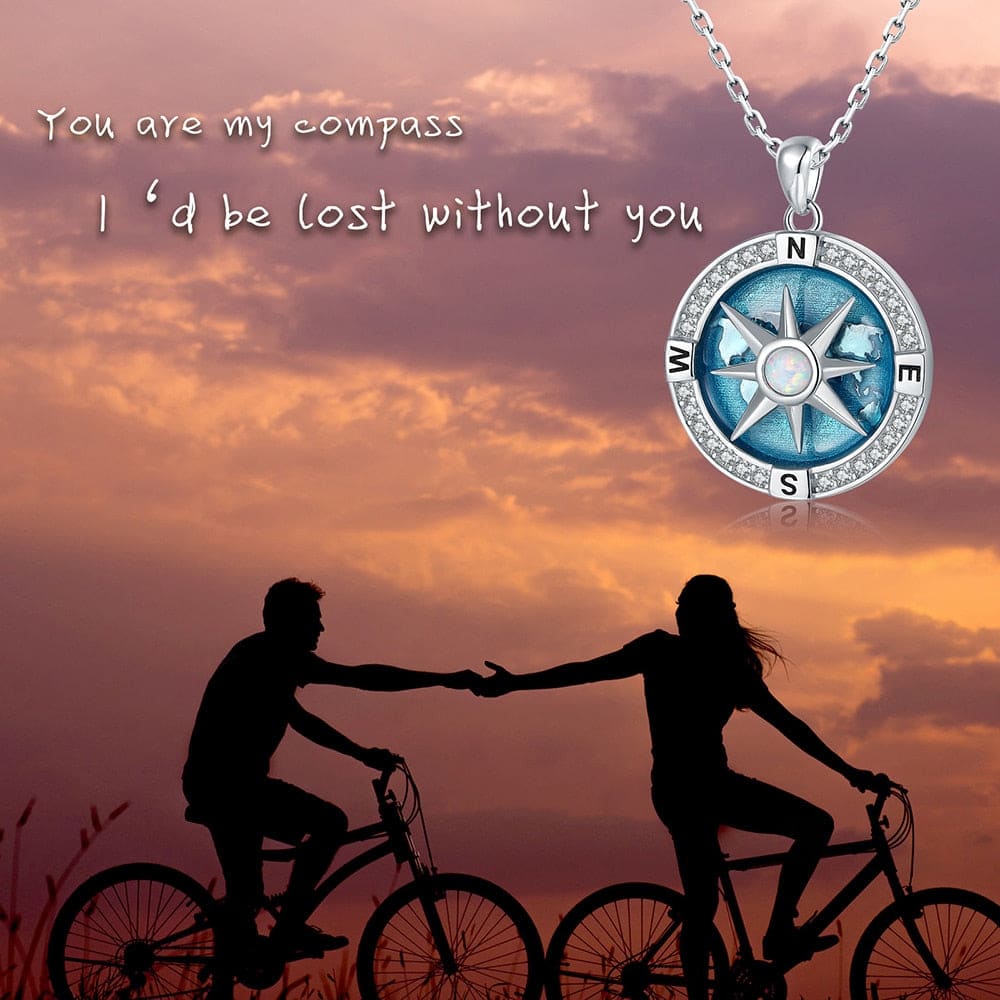 Sterling Blue Compass Necklace