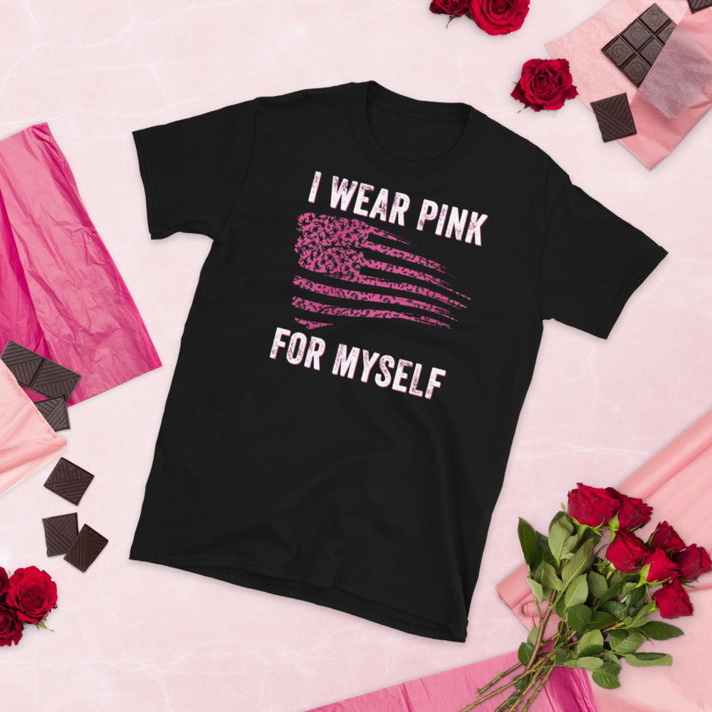 Breast Cancer Awareness Shirt, I Wear Pink for Myself Shirt, Breast Cancer Support, Breast Cancer Awareness Month, Pink Ribbon American Flag - Madeinsea©