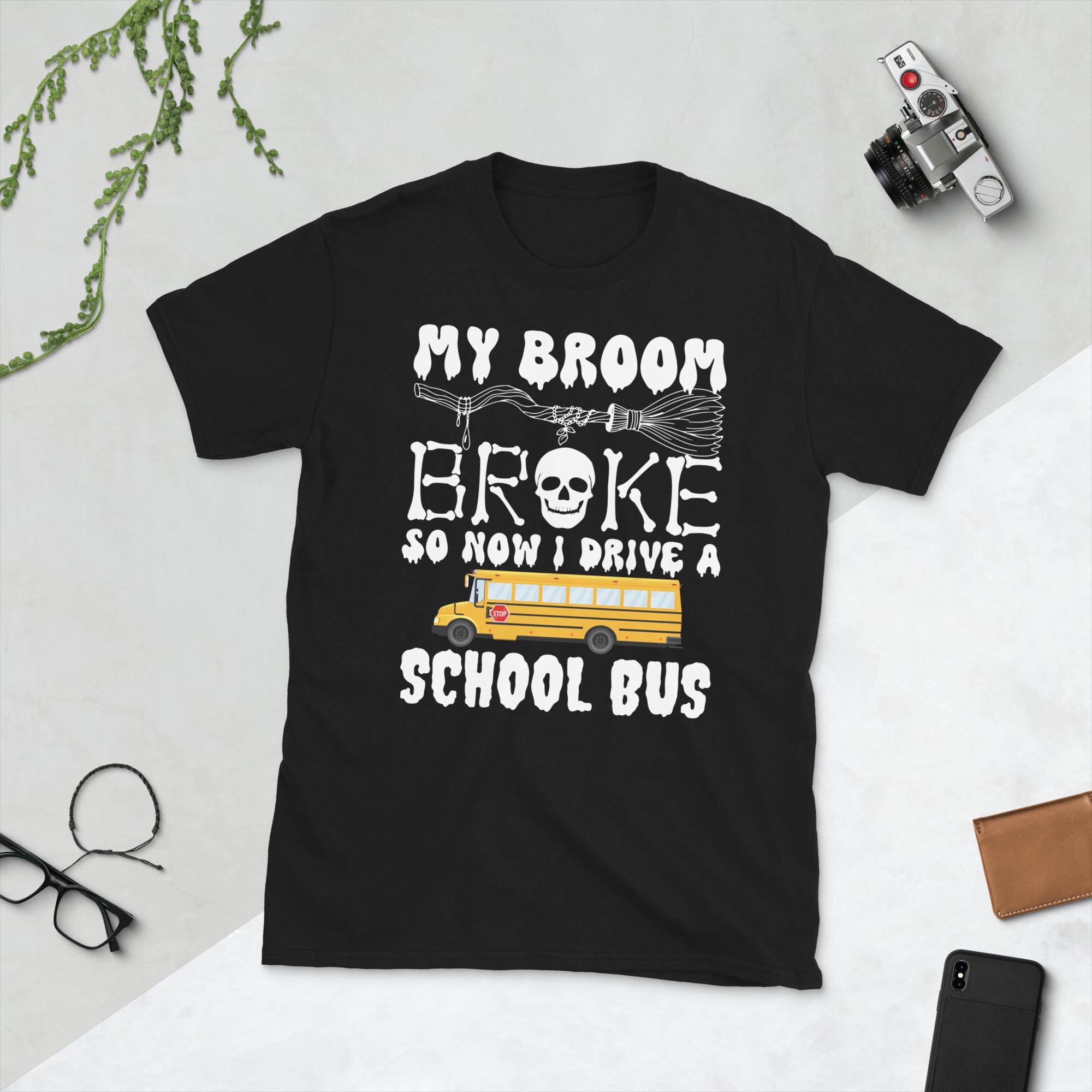 My Broom Broke So Now I Drive A School Bus, Funny Halloween Shirt, School Bus Driver Gift, Cool Halloween Groovy Tshirt, Bus Driver Costume - Madeinsea©