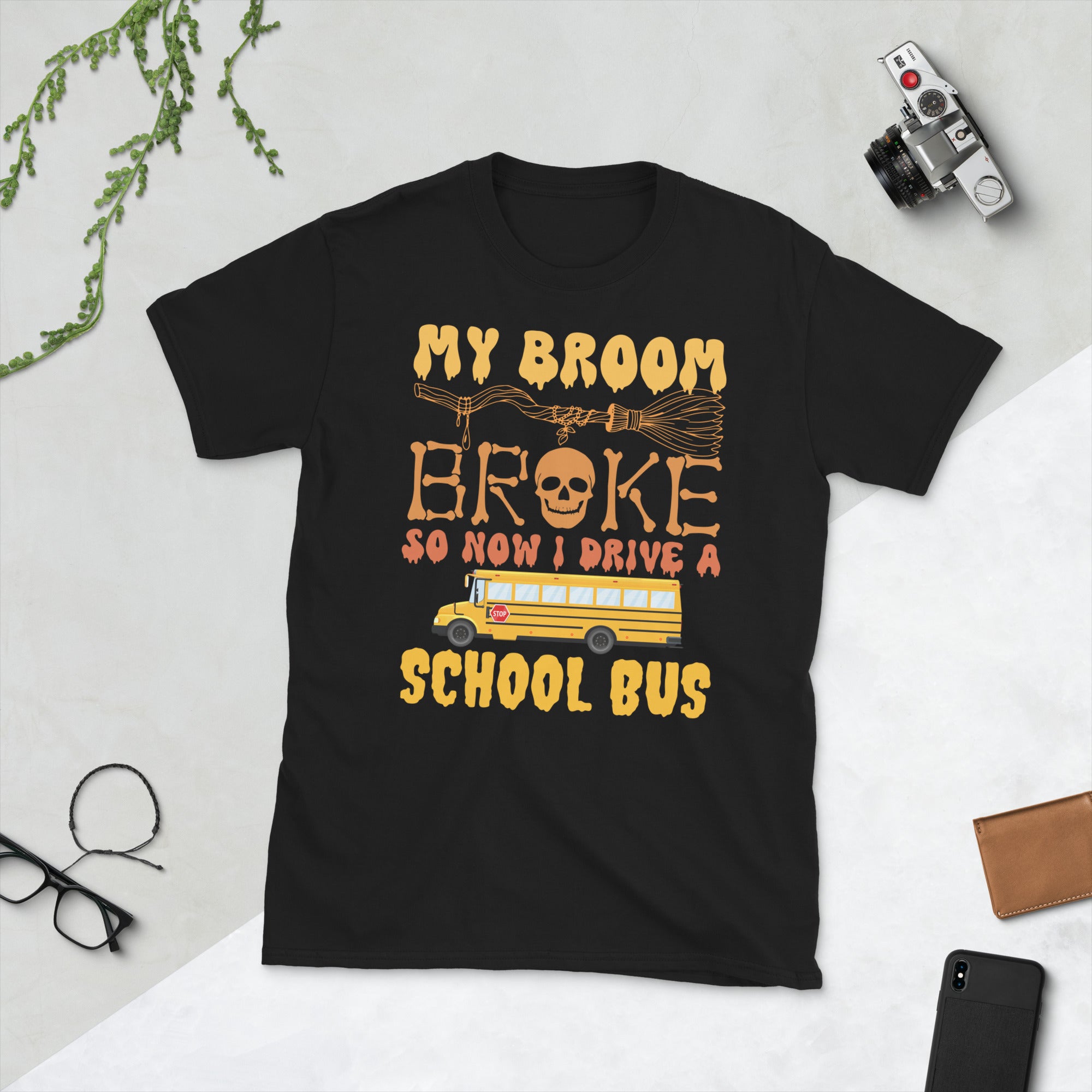 My Broom Broke So Now I Drive A School Bus, Funny Halloween Shirt, School Bus Driver Gift, Cool Halloween Groovy Tshirt, Bus Driver Costume