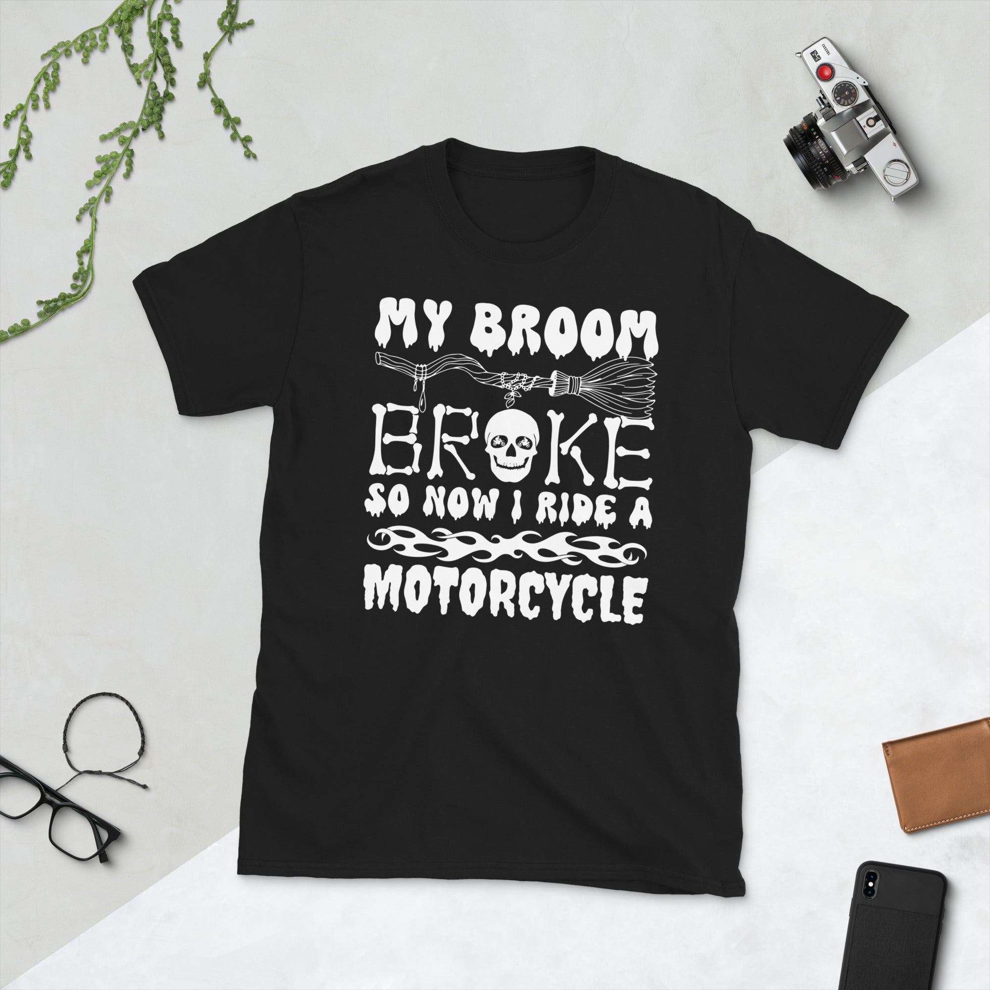 My Broom Broke So Now I Ride a Motorcycle, Funny Halloween Biker Shirt, Halloween Party Costume For Bikers, Retro Biker Dad Tshirt Halloween