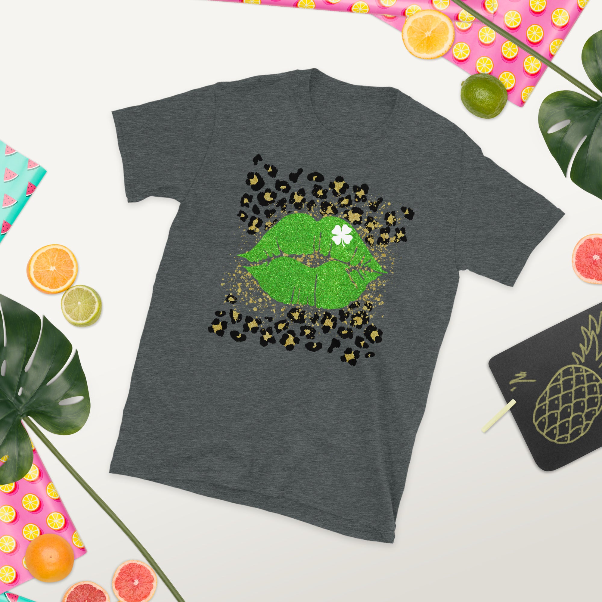 St Patrick&#39;s Day Lips Shirt, Shamrock Kiss Shirt, Leopard Shamrock, Four Leaf Clover Tshirt, Saint Patricks Gifts for Her, Irish Women Shirt - Madeinsea©