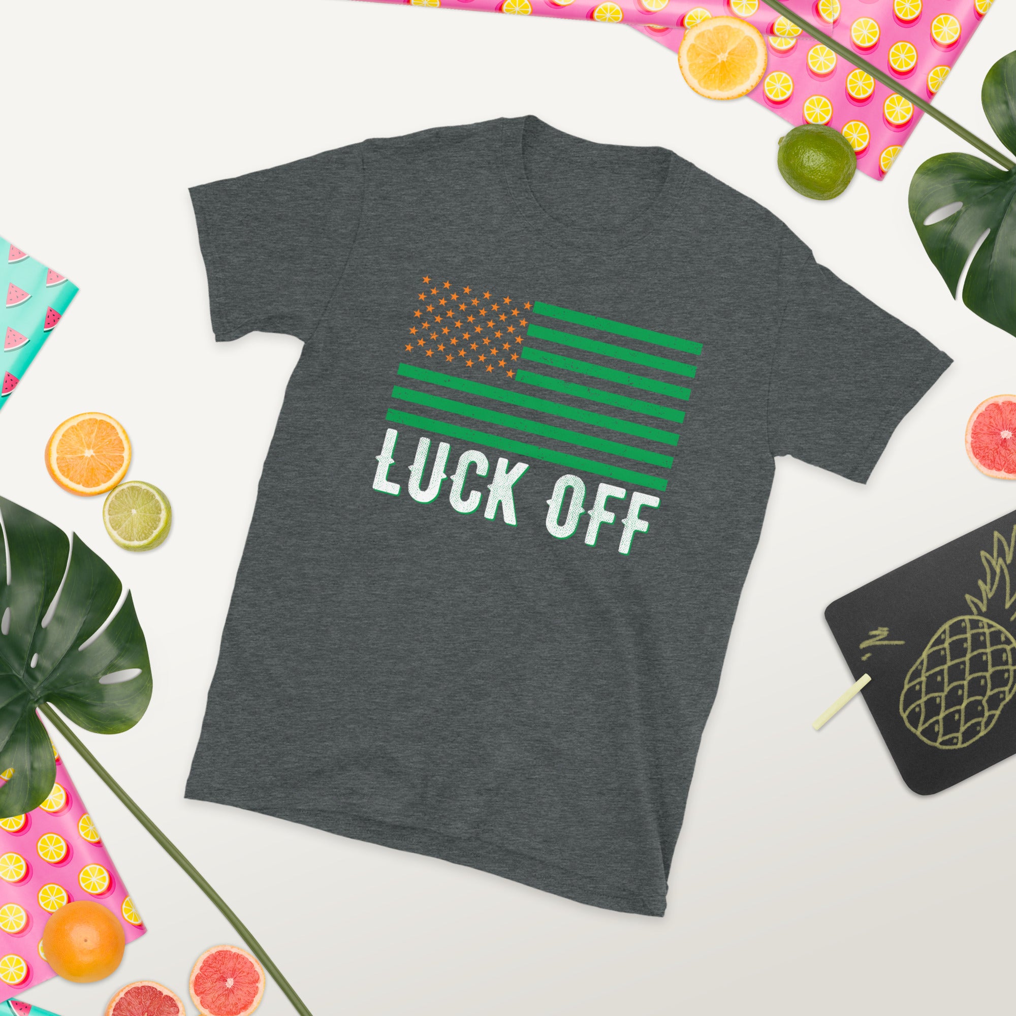Luck Off Shirt, St. Patrick's Day Shirt, Shamrock TShirt, St Pattys Gifts, Funny Saint Patricks Shirts, US American Flag, 4 Leaf Clover Tee - Madeinsea©