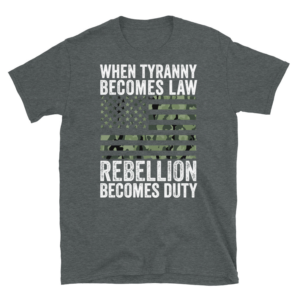 When Tyranny Becomes Law Rebellion Becomes Duty Shirt, US Flag, Gun Shirt, Thomas Jefferson Quote, American Patriot, Camo Shirt, Camo Flag