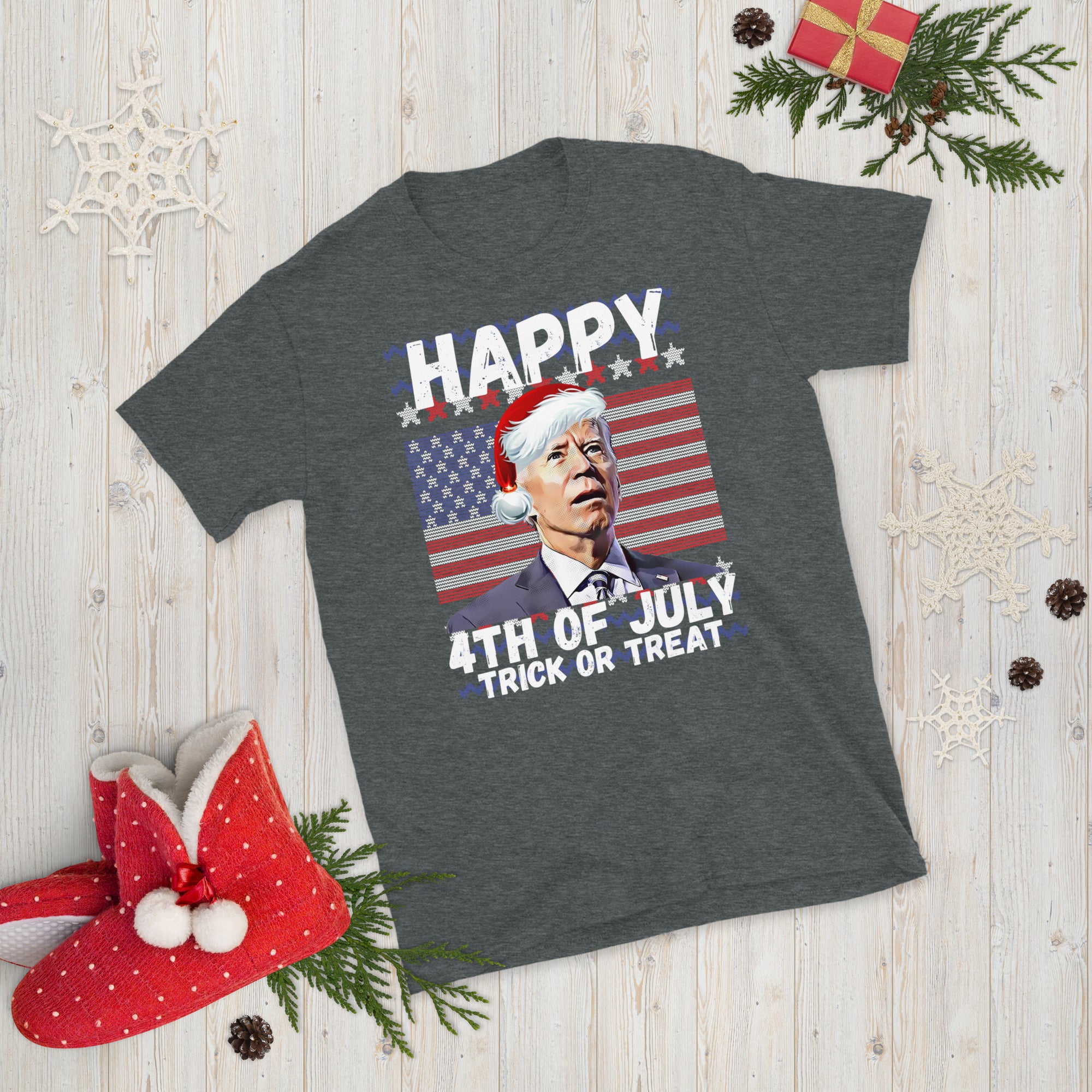 Funny Joe Biden Santa Hat Shirt, Happy 4th of July Confused Biden, Anti Biden Ugly Christmas Sweater, Funny Biden Christmas Shirt, Xmas Tee - Madeinsea©
