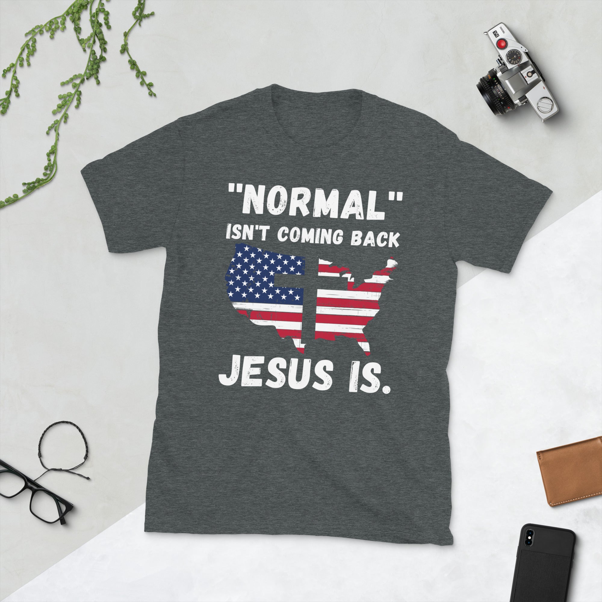 T-shirt chrétien Jésus, la normalité ne revient pas, Jésus revient, t-shirt verset biblique, t-shirt verset de l'Apocalypse, cadeau chrétien, t-shirt drapeau américain