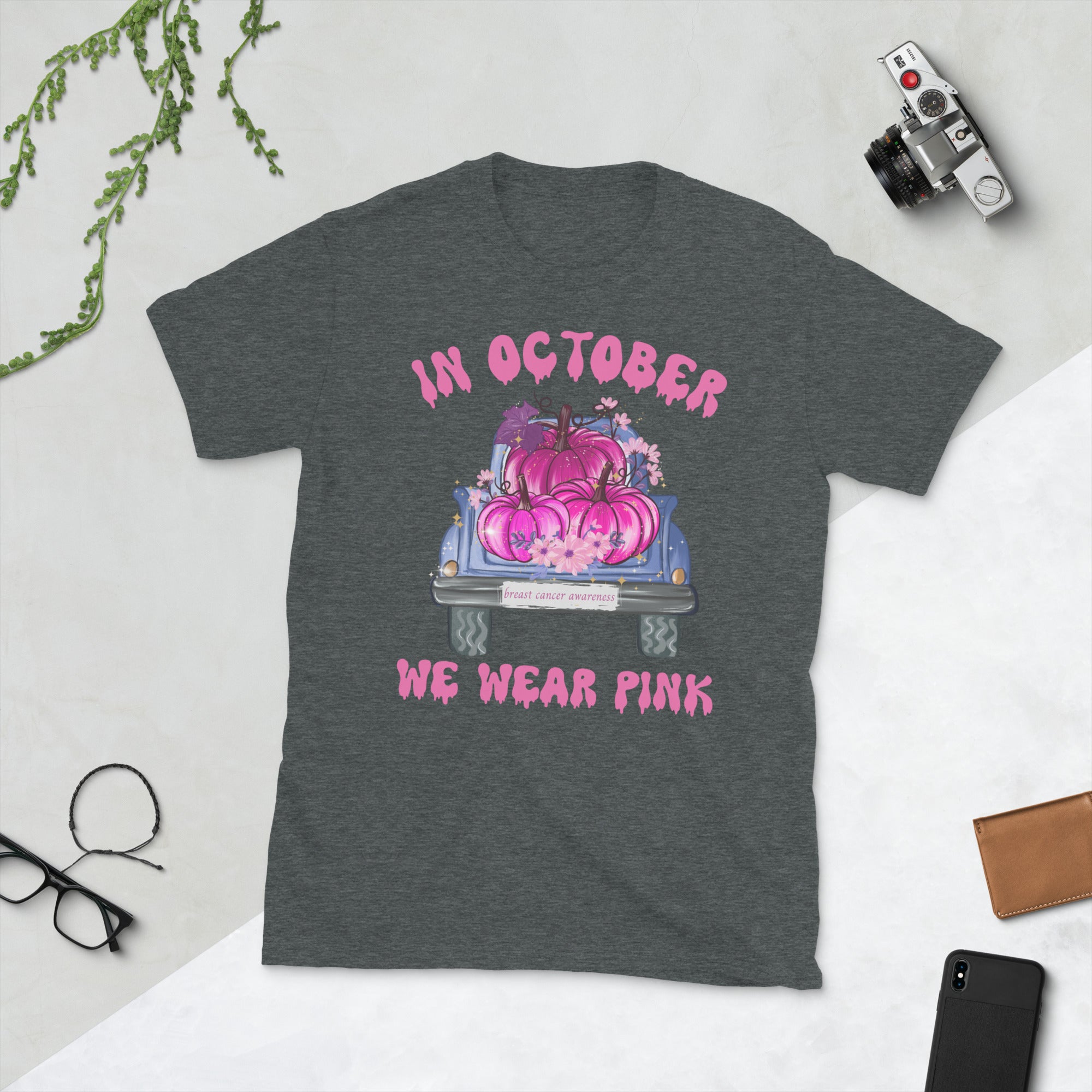 In October We Wear Pink Shirt, Breast Cancer Fighter Gifts, Breast Cancer Awareness TShirt, Pink Pumpkin Shirt, Halloween Shirt - Madeinsea©
