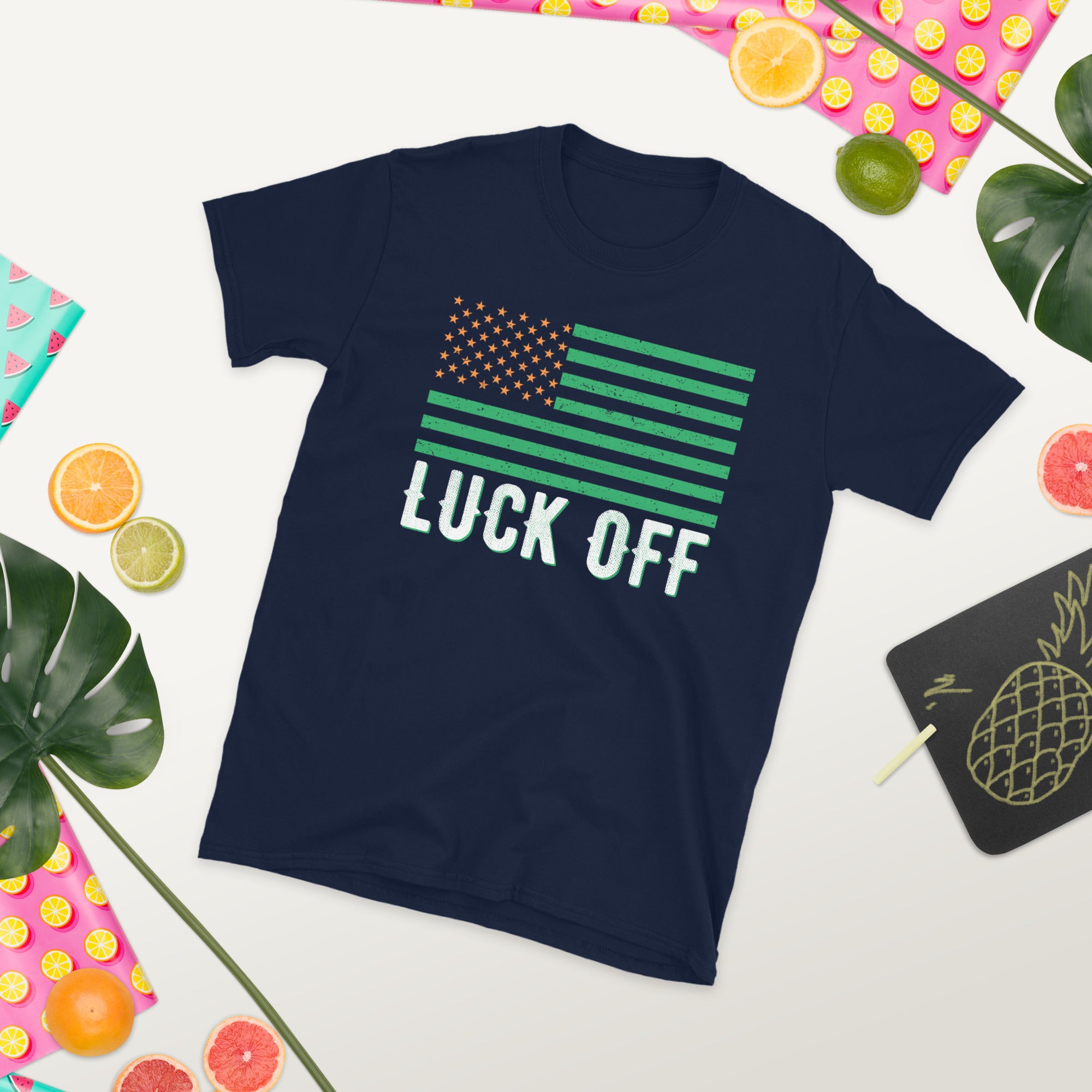 Luck Off Shirt, St. Patrick's Day Shirt, Shamrock TShirt, St Pattys Gifts, Funny Saint Patricks Shirts, US American Flag, 4 Leaf Clover Tee - Madeinsea©