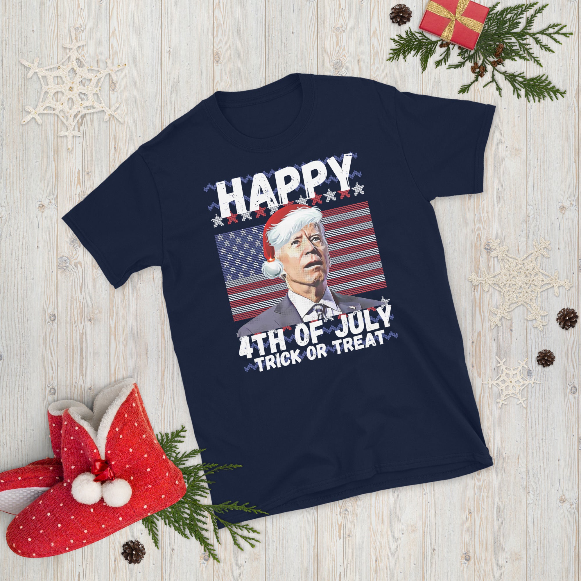 Funny Joe Biden Santa Hat Shirt, Happy 4th of July Confused Biden, Anti Biden Ugly Christmas Sweater, Funny Biden Christmas Shirt, Xmas Tee - Madeinsea©