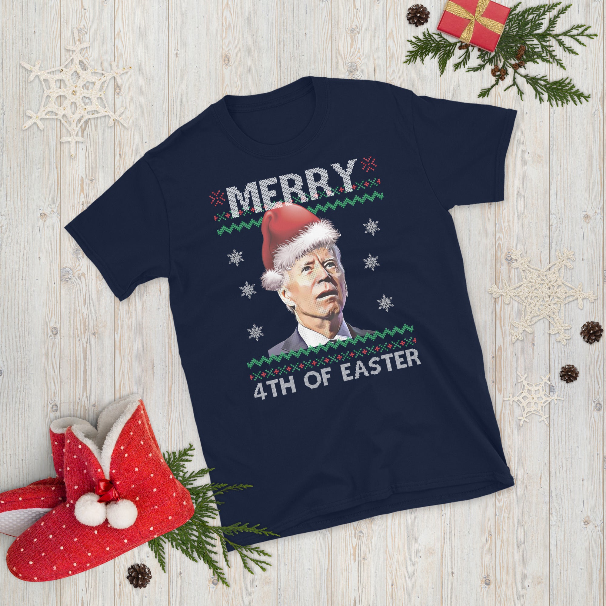 Merry 4th Of Easter Biden Ugly Christmas Sweater T Shirt, Biden Christmas Shirt, Funny Confused Biden Shirt, Xmas Biden Gift Shirt, FJB Tee