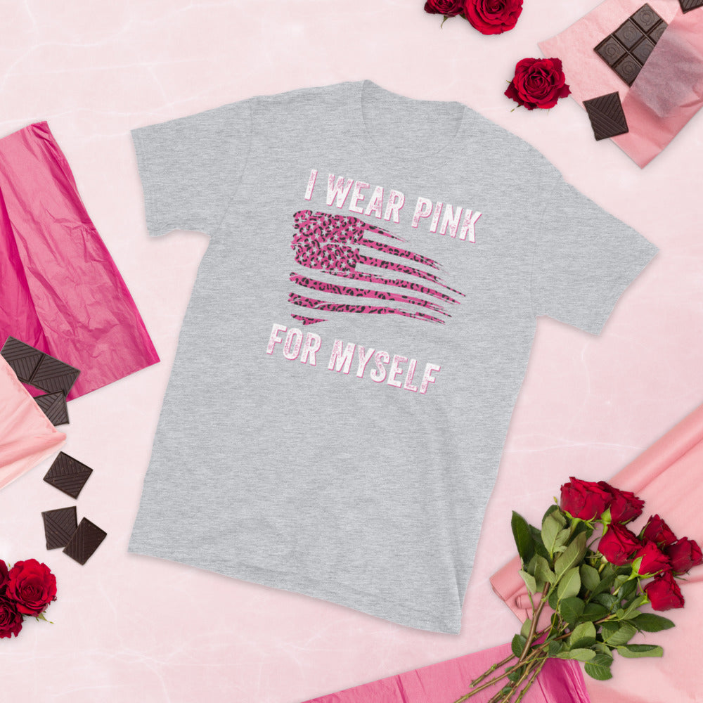 Breast Cancer Awareness Shirt, I Wear Pink for Myself Shirt, Breast Cancer Support, Breast Cancer Awareness Month, Pink Ribbon American Flag - Madeinsea©
