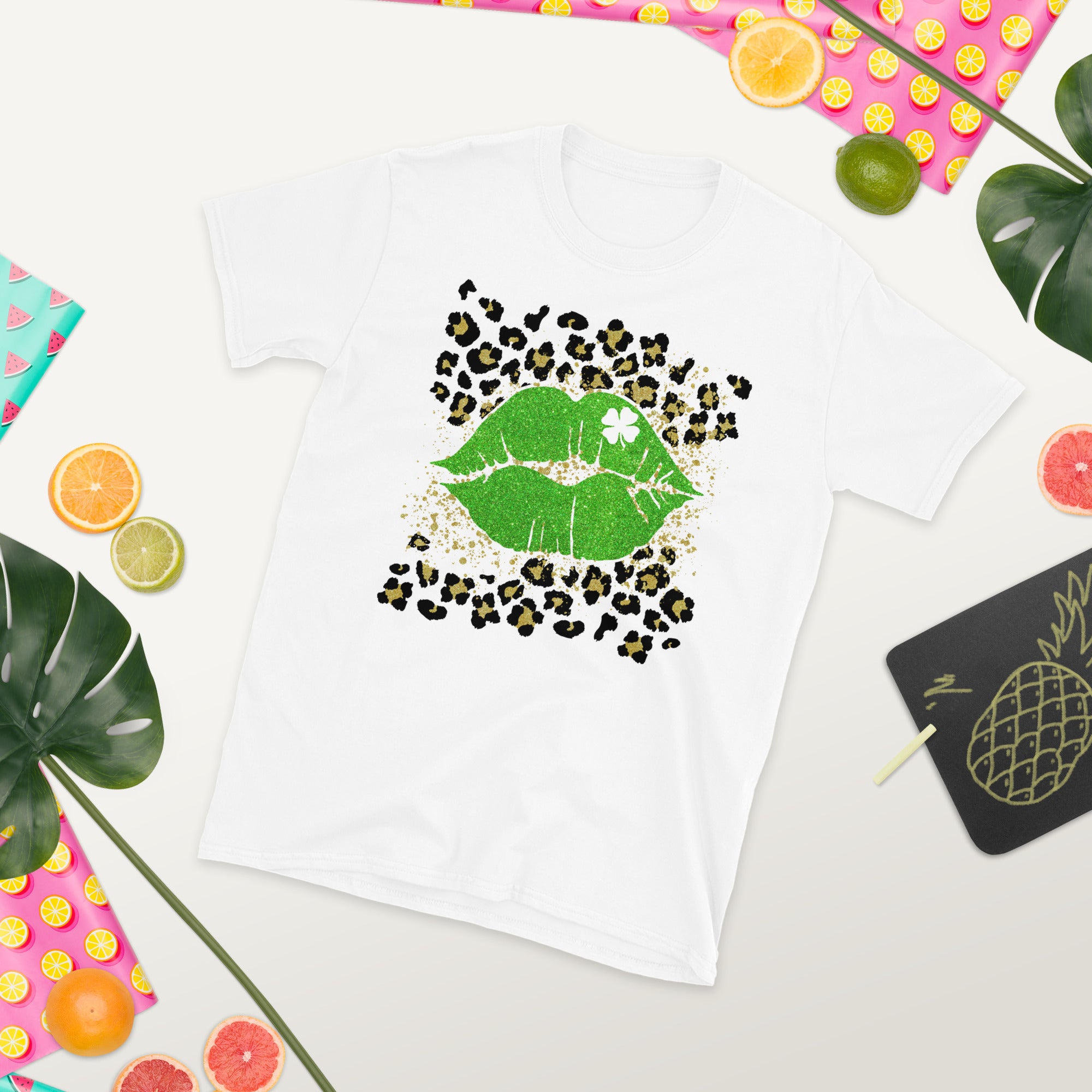 St Patrick&#39;s Day Lips Shirt, Shamrock Kiss Shirt, Leopard Shamrock, Four Leaf Clover Tshirt, Saint Patricks Gifts for Her, Irish Women Shirt - Madeinsea©