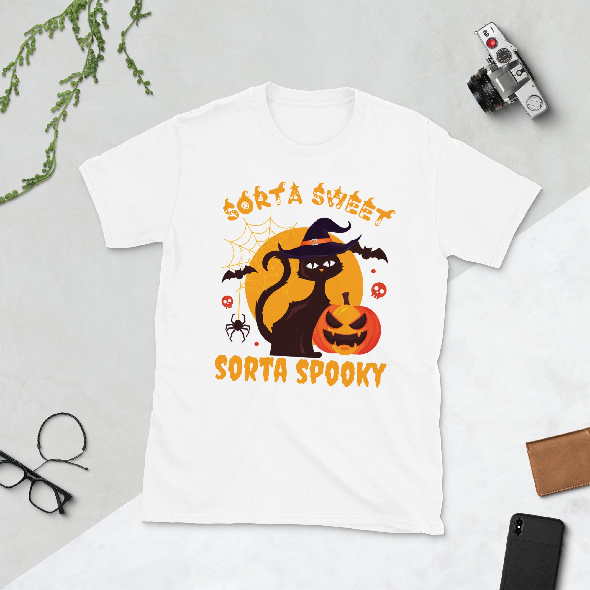 Sorta Sweet Sorta Spooky, Funny Witch Cat Halloween Costume Shirt, Pumpkin Cat Shirt, Spooky Season Shirt, Funny Halloween Cat Lover Gifts