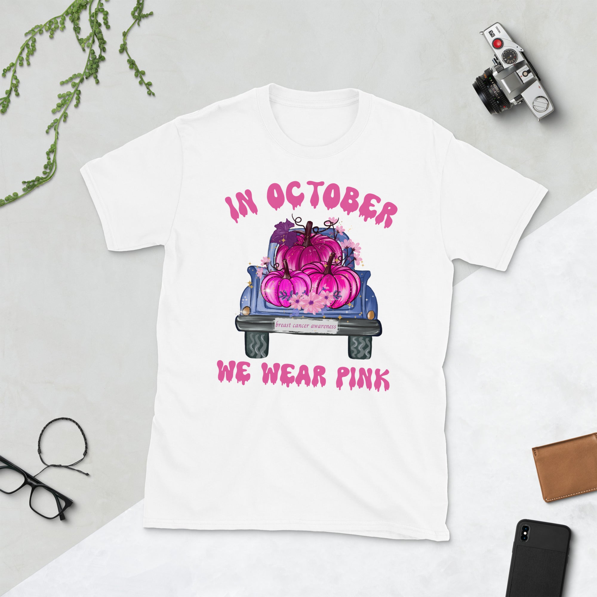 In October We Wear Pink Shirt, Breast Cancer Fighter Gifts, Breast Cancer Awareness TShirt, Pink Pumpkin Shirt, Halloween Shirt - Madeinsea©