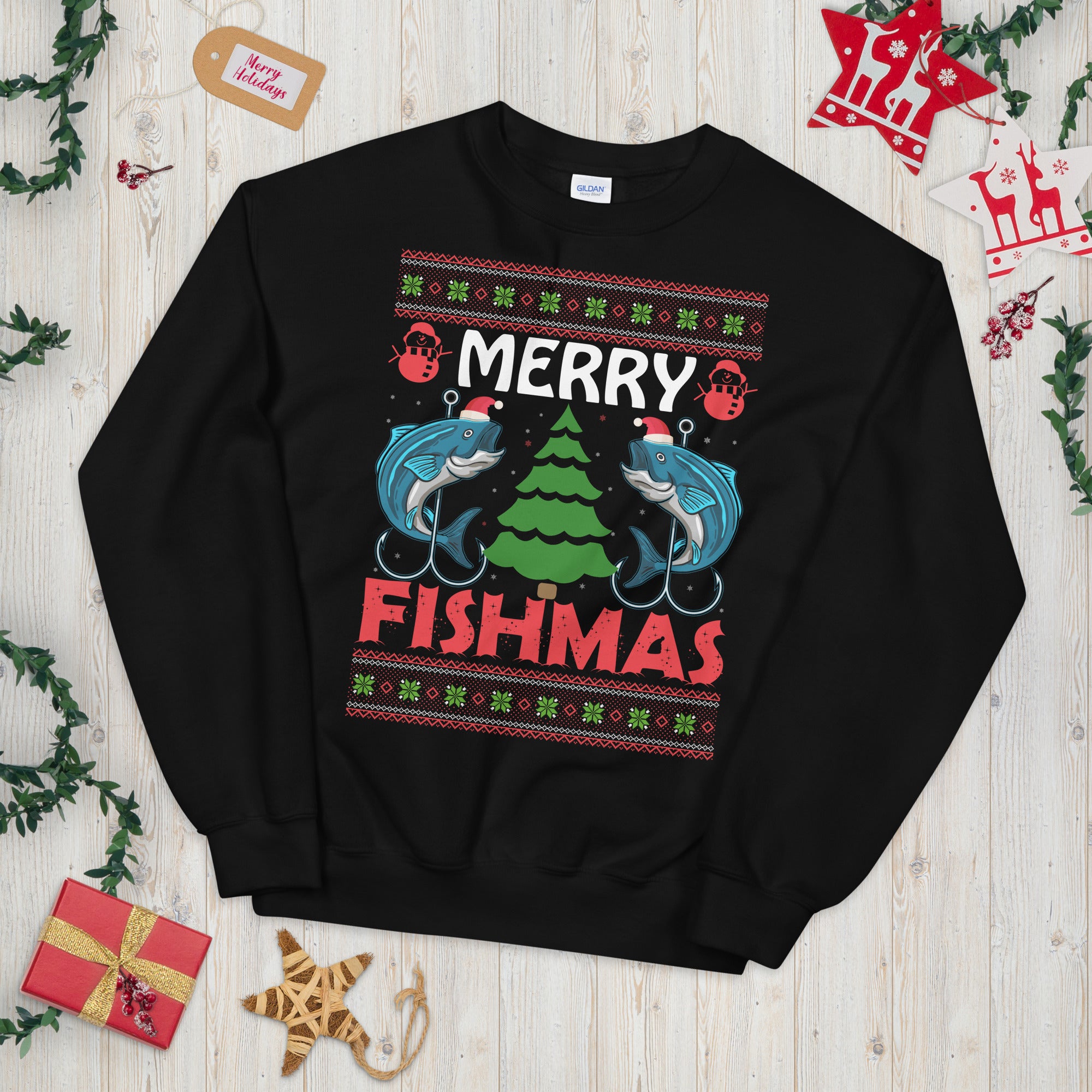 Merry Fishmas Ugly Christmas Sweater, Ugly Christmas Fishing Shirts, Fisherman Xmas Gift, Fishing Christmas Sweatshirt, Holiday Fishing Gift