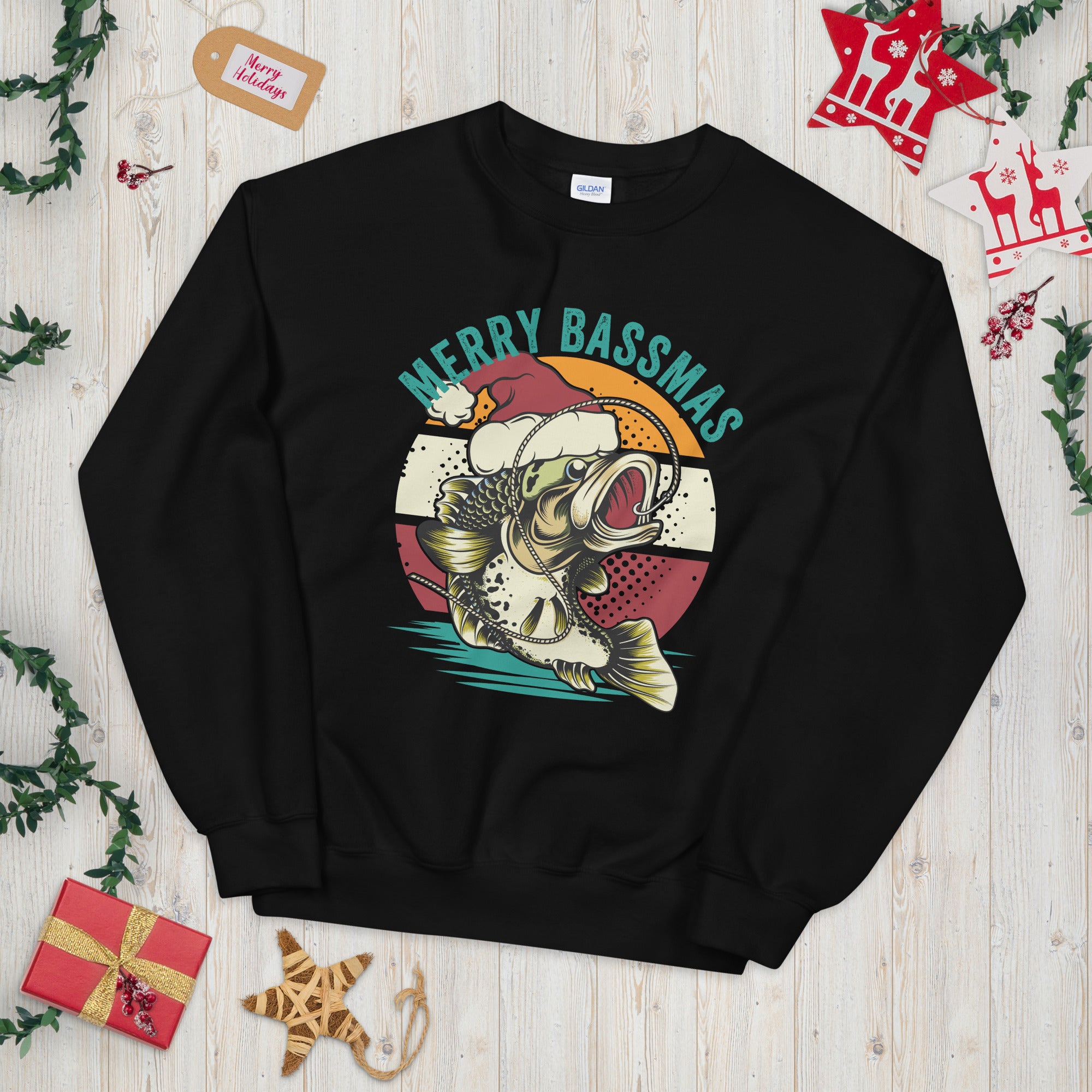 Bass Fishing Sweatshirt, Christmas Bass Fishing Shirt, Xmas Fishing Gift, Funny Fishing Sweater, Christmas Fishing Gifts, Fisherman Gift Tee