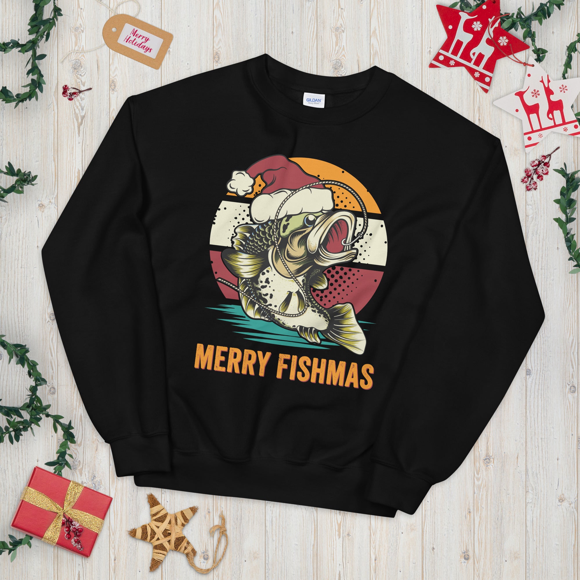 Merry Fishmas Sweater, Christmas Fishing Sweatshirt, Bass Fishing Lover Gift, Angler Gifts, Bass Fishing Shirt, Christmas Gift for Fisherman