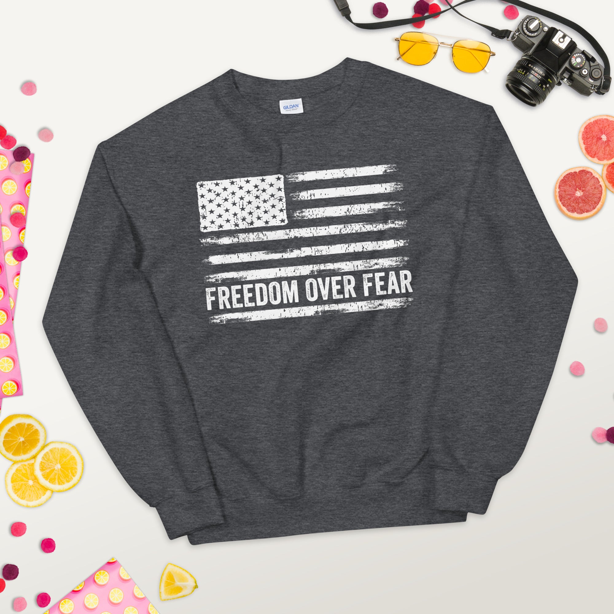 Sweat-shirt « La liberté sur la peur », t-shirt « La liberté médicale », cadeau patriotique, fier américain, pull « Vétéran américain », drapeau américain vintage, 4 juillet