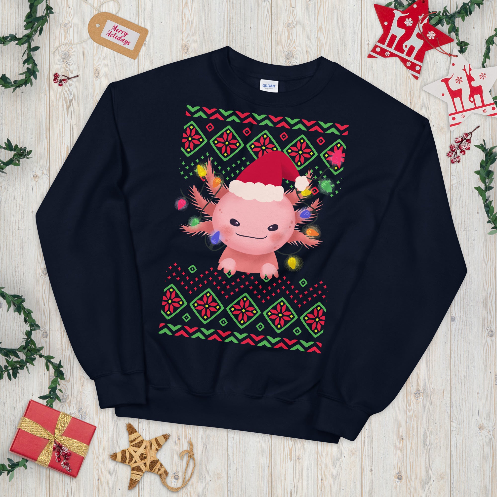 Axolotl Christmas Sweatshirt, Axolotl Ugly Christmas Sweatshirt, Santa Axolotl Sweatshirt, Axolotl Ugly Sweatshirt, Axolotl Xmas Gift