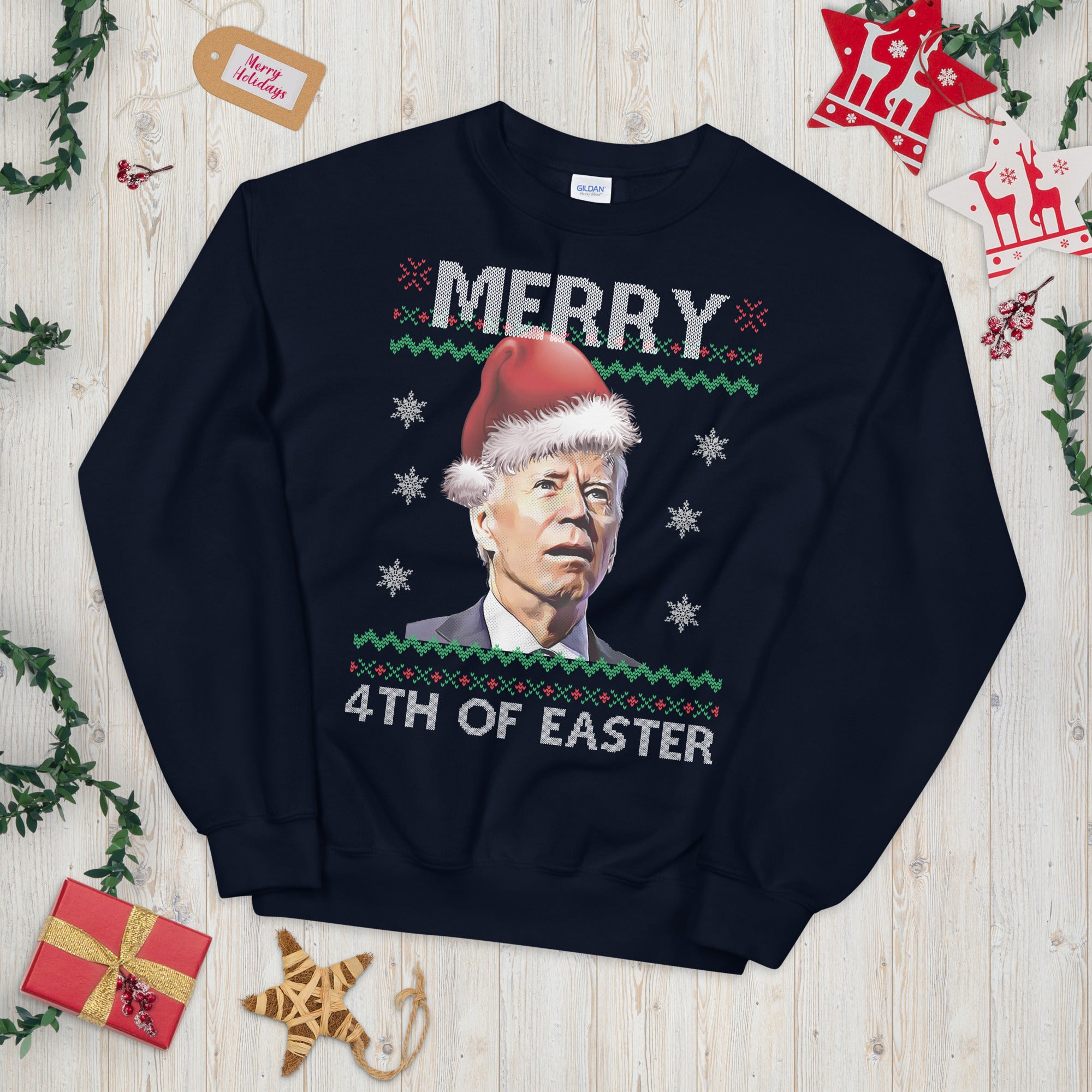 Merry 4th Of Easter, Funny Biden Ugly Christmas Sweater, Merry Confused Biden Sweatshirt, FJB Christmas Gifts, Anti Joe Biden Xmas Shirt