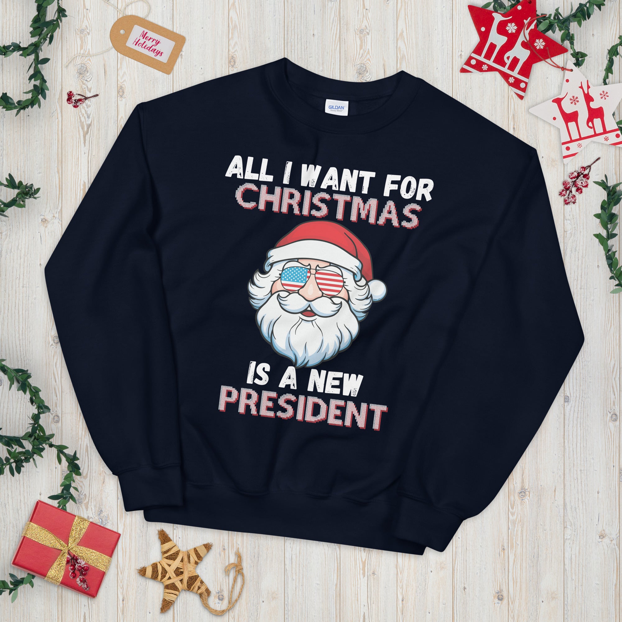 All I Want For Christmas Is A New President, Republican Christmas Sweater, Xmas Conservative Shirt, Anti Biden Sweatshirt, FJB Christmas Tee - Madeinsea©