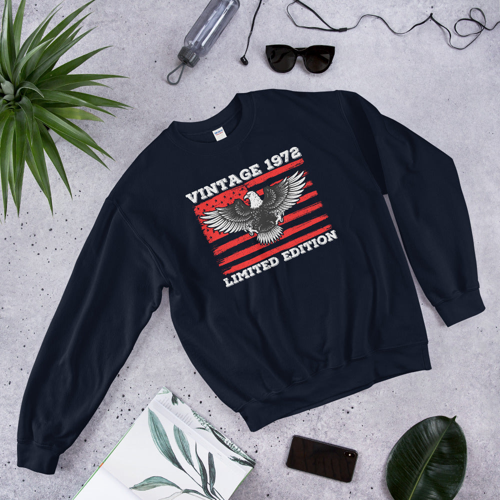 50th Birthday Shirt for Him, Vintage 1972 Sweater, Patriotic US Flag Gifts, 50th Birthday Patriotic Sweatshirt, Born in 1972 Gift, Eagle Tee