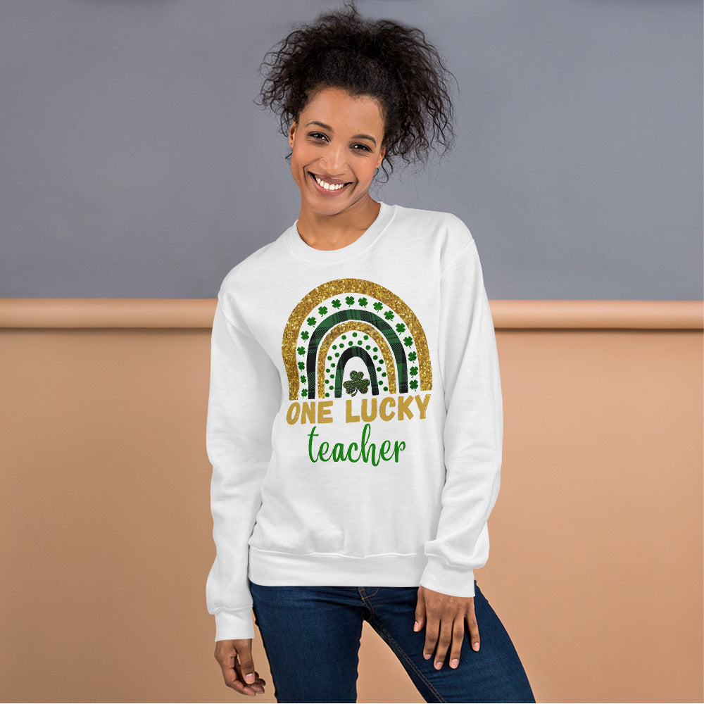 One Lucky Teacher Rainbow Sweater, St Patricks Day Teacher shirt, Irish Teacher shirt, Lucky Shamrock Teacher Sweatshirt, Teacher Gifts - Madeinsea©
