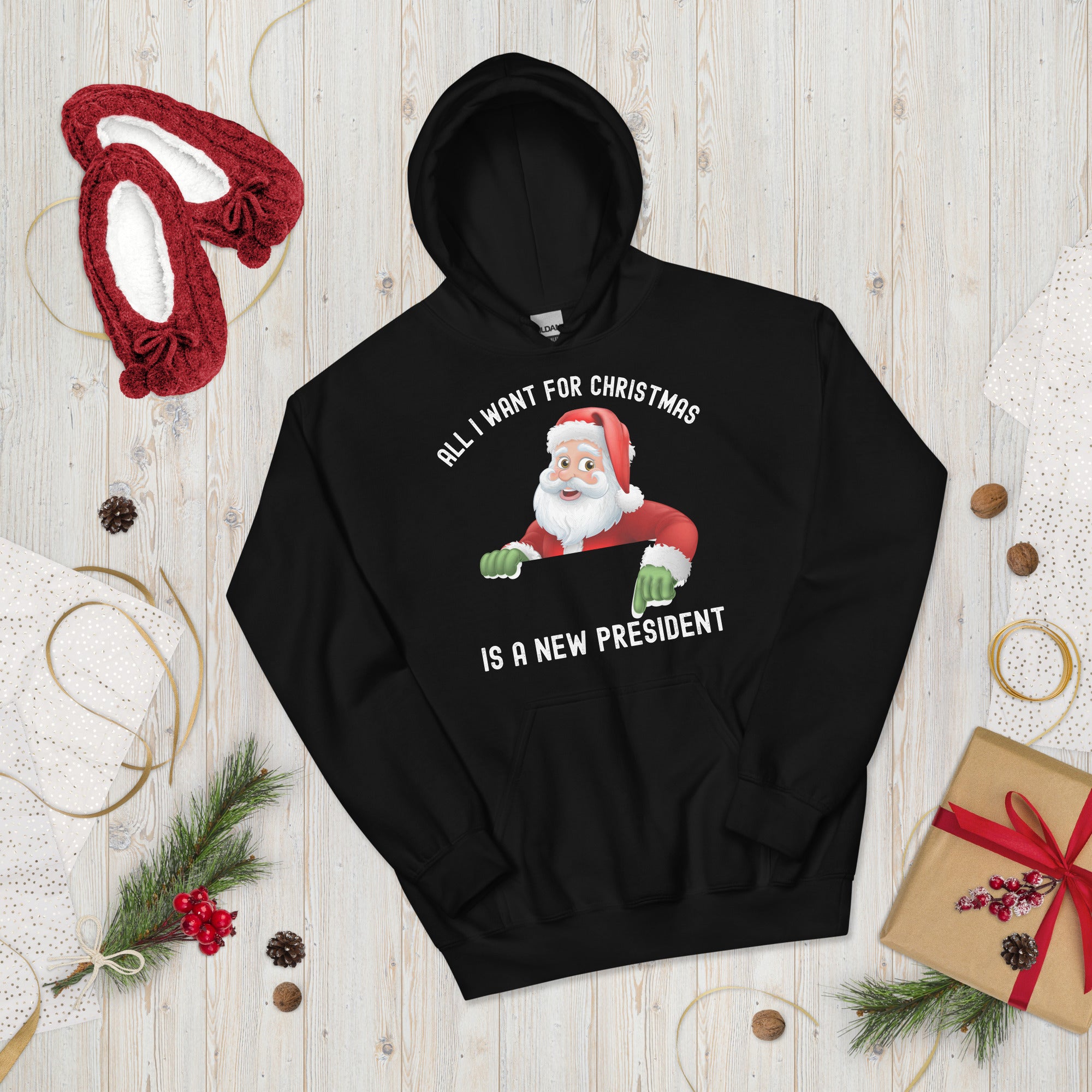 All I Want For Christmas Is A New President, Republican Christmas Hoodie, Xmas Conservative Hoodie, Impeach Biden Shirt, FJB Gift Hoodie - Madeinsea©