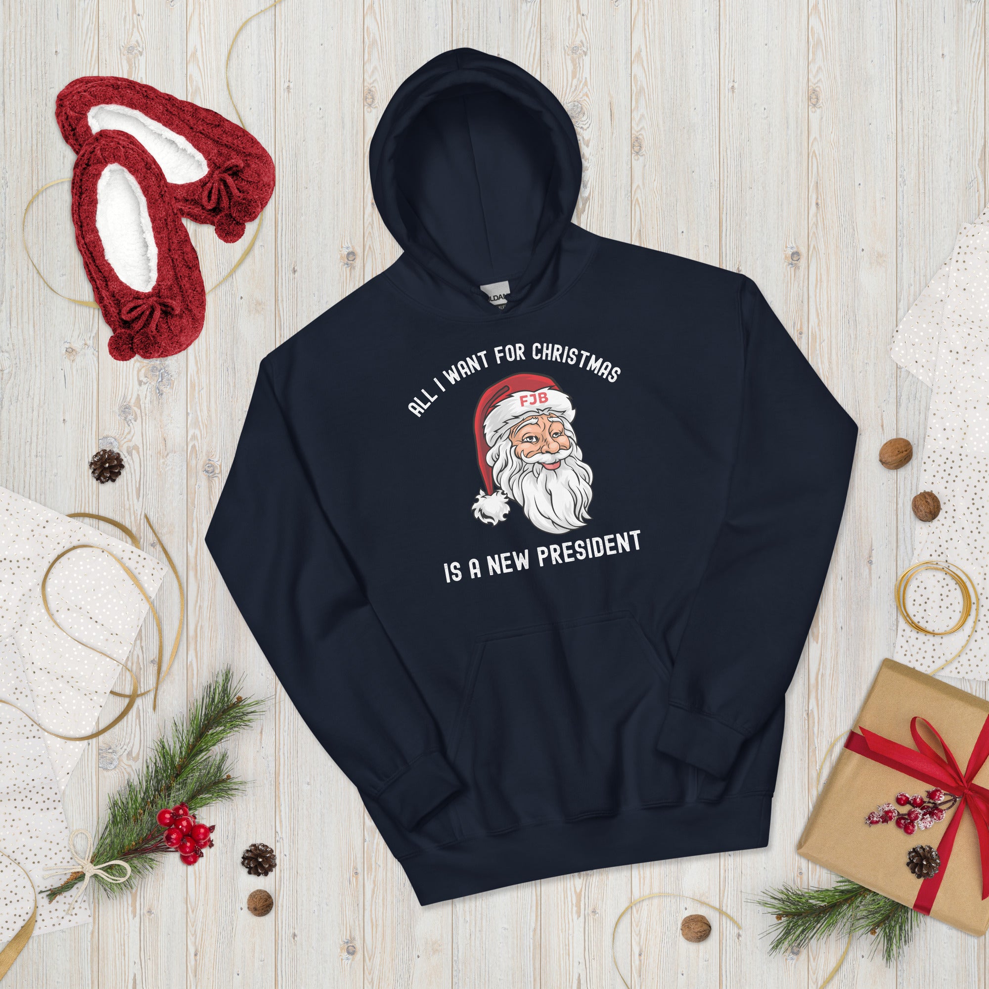 All I Want For Christmas Is A New President, Republican Christmas Hoodie, Xmas Conservative Hoodie, Impeach Biden Shirt, FJB Gift Hoodie - Madeinsea©