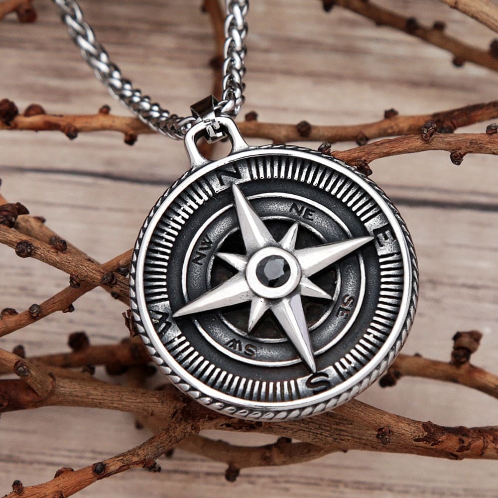 Vintage Black Compass Necklace