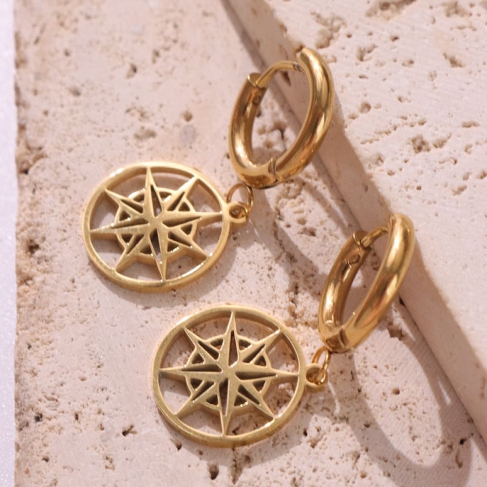 Vintage Gold Compass Earrings