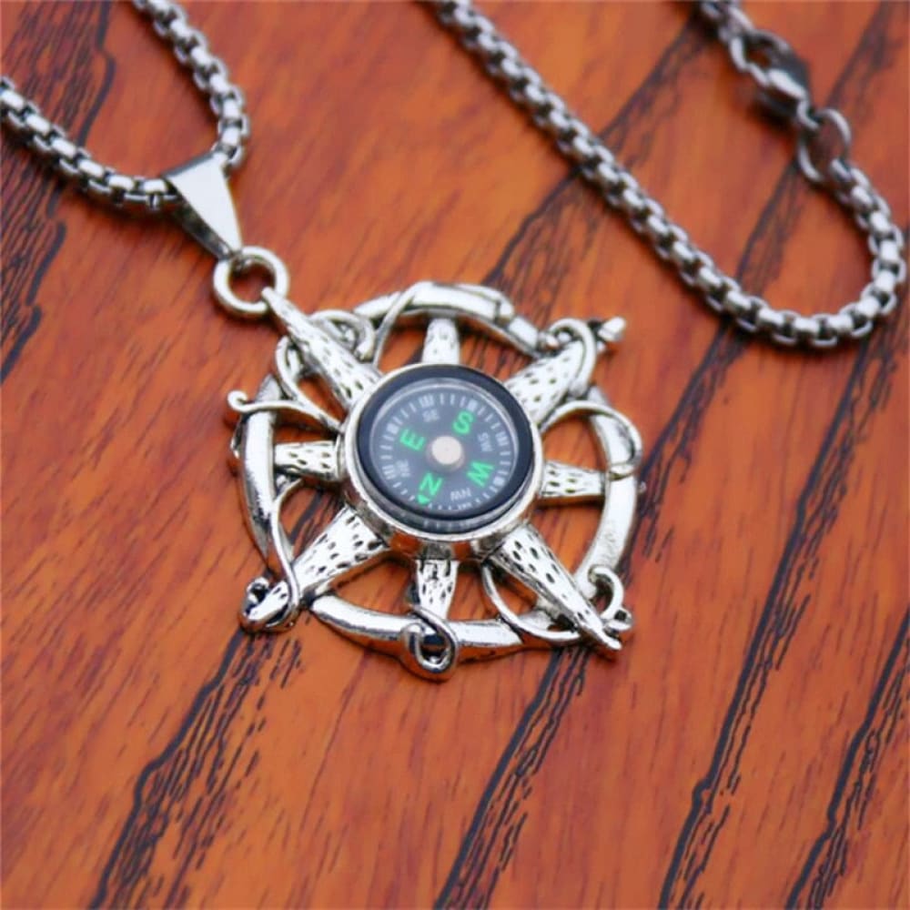 Working Silver Compass Necklace