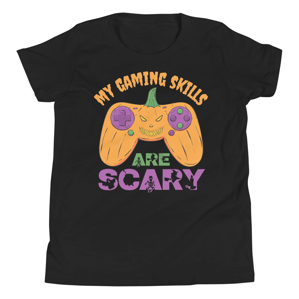 My Gaming Skills Are Scary, Funny Halloween Boys Girls Gaming Shirt, Pumpkin Video Gamer Controller Shirt, Halloween Gamer Costume T Shirt