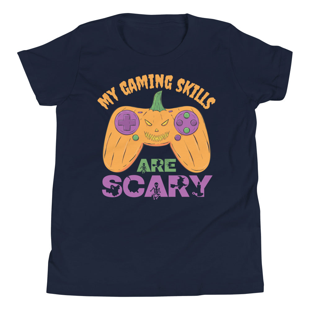My Gaming Skills Are Scary, Funny Halloween Boys Girls Gaming Shirt, Pumpkin Video Gamer Controller Shirt, Halloween Gamer Costume T Shirt